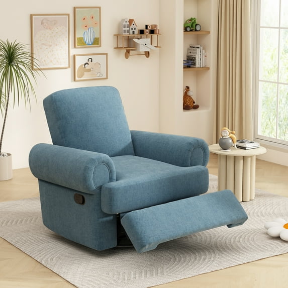 Harper & Bright Designs Convertible Chaise Lounge Indoor, Chenille Manual Recliner Single Sofa, Accent Chair with Adjustable Backrest for Living Room, Sky Blue