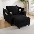 thumbnail image 1 of Harper & Bright Designs Convertible Chaise Lounge Indoor, Corduroy Single Sofa with USB Ports, Accent Chair Sleeper Sofa Bed with Two Cup Holders, Phone Holder and Storage, Black, 1 of 16