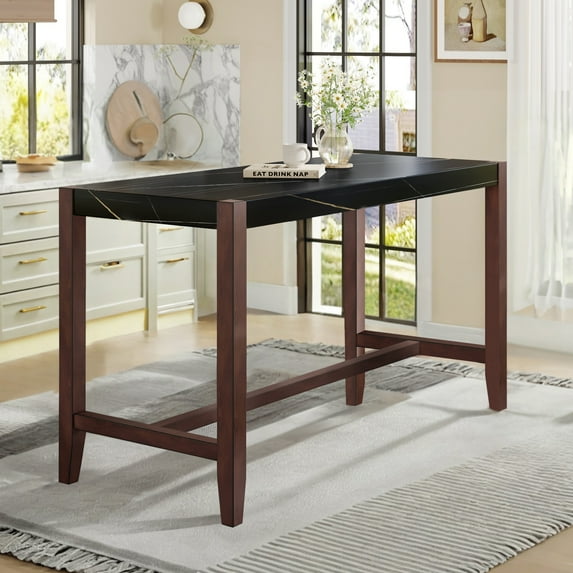 Harper & Bright Designs Counter Height Table with Faux Marble Top, Modern Bar Dining Table, Black Tall KitchenTable