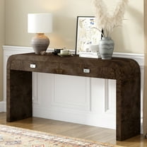 Harper & Bright Designs Curved Console Table with Storage, Wood Entryway Table with Drawers and Metal Handles, Dark Brown