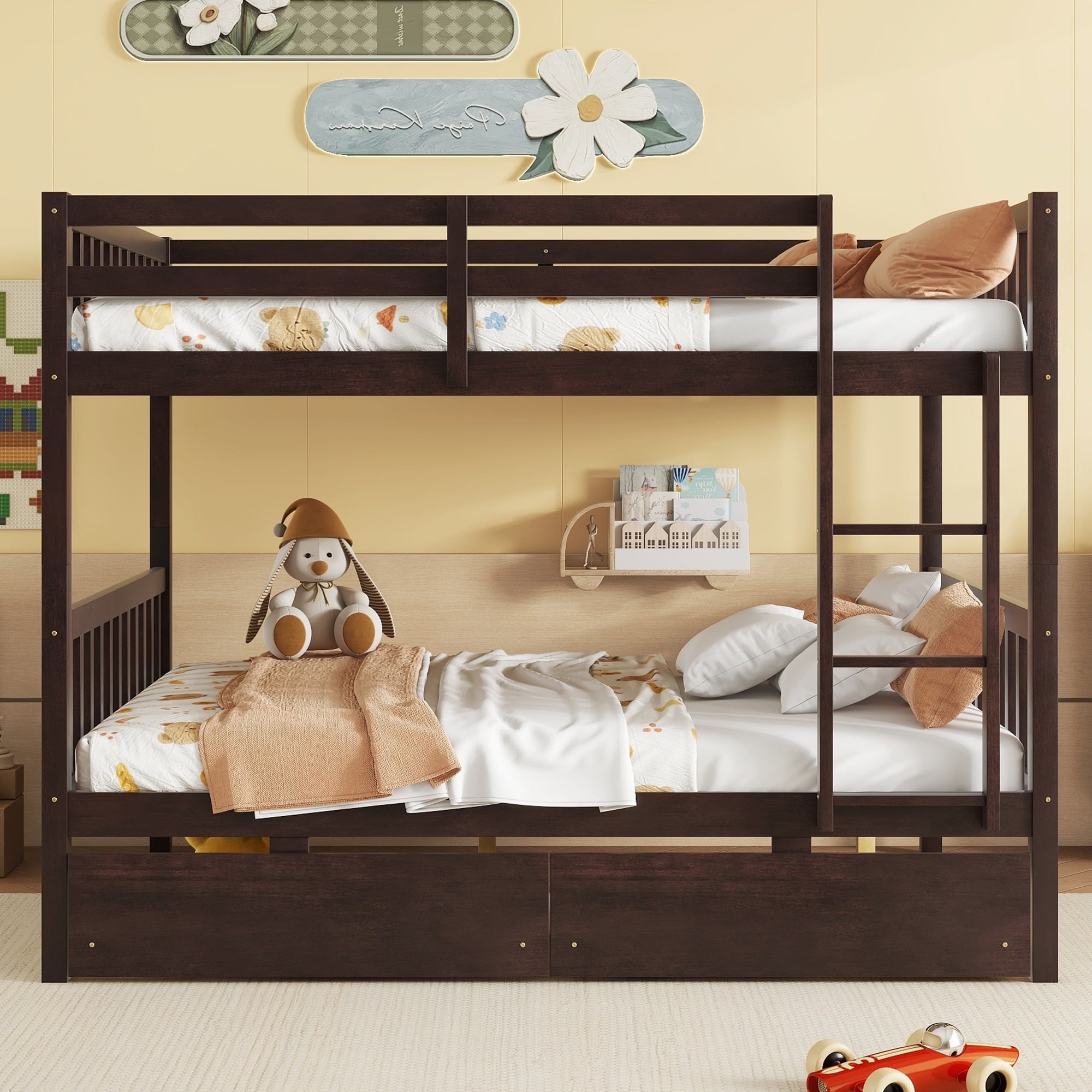 Harper & Bright Designs Detachable Bunk Bed Full Over Full with Drawers ...