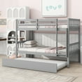 thumbnail image 1 of Harper & Bright Designs Detachable Bunk Bed Twin over Twin with Trundle, Wood Twin Size Bunk Bed Frame with Ladder and Guardrail, Separate into 2 Twin Beds, Grey, 1 of 9