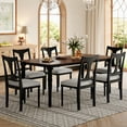 thumbnail image 1 of Harper & Bright Designs Extendable Dining Table Set for 6 with 6 Chairs, 7 Pieces Rectangle Rustic Farmhouse Kitchen Table Set with Removable Leaf for Kictchen, Black+Brown, 1 of 17