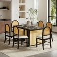 thumbnail image 1 of Harper & Bright Designs Farmhouse Dining Table Set for 6, 7 Pieces Rectangle Dining Table with Distressed Oak Veneer and 6 Rattan Chairs, Beige, Espresso, 1 of 17