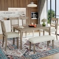 thumbnail image 1 of Harper & Bright Designs Farmhouse Dining Table Set for 6 with Bench, 6 Pieces Rectangle Wood Kitchen Table Set with 4 Upholstered Dining Chairs, Brown, 1 of 17