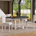 thumbnail image 1 of Harper & Bright Designs Farmhouse Extendable Dining Table Set for 4, Round Dining Table for 4 with Upholstered Chairs, Kitchen Table Set with Removable Leaf for Dining Room, Grey+White, 1 of 18