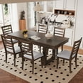 thumbnail image 1 of Harper & Bright Designs Farmhouse Extendable Dining Table Set for 6, 7 Pieces Rectangle Dining Table with 6 Upholstered Chairs, Wood Expanding Kitchen Table Set for Dining Room, Brown, 1 of 14