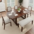 thumbnail image 1 of Harper & Bright Designs Farmhouse Extendable Dining Table Set for 6, Rectangle Dining Table with Removable Leaf, 7 Pieces Wood Expanding Kitchen Table Set with 6 Upholstered Chairs, Cherry, 1 of 15