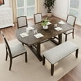 thumbnail image 1 of Harper & Bright Designs Farmhouse Extendable Dining Table Set for 6, Rectangle Dining Table with Removable Leaf, 7 Pieces Wood Expanding Kitchen Table Set with 6 Upholstered Chairs, Beige+Brown, 1 of 15