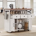 thumbnail image 1 of Harper & Bright Designs Farmhouse Kitchen Island with Drop Leaf and Wheels, Kitchen Storage Cart with Drawers and Internal Iron Shelf, Rolling Kitchen Island with Power Outlet, White, 1 of 17