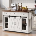thumbnail image 1 of Harper & Bright Designs Farmhouse Kitchen Island with Storage, Sliding Barn Door & Metal Grid Side Door, Rolling Kitchen Island on 5 Wheels with Glass Holders, Island Table with Drop Leaf, White, 1 of 18