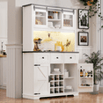 thumbnail image 1 of Harper & Bright Designs Farmhouse Kitchen Pantry Bar Cabinet with Power Outlet, Tall Kitchen Storage Cabinet with Sliding Door and Drawers, Freestanding Hutch with Wine & Glasses Rack, 71", White Oak, 1 of 17