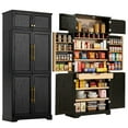 thumbnail image 1 of Harper & Bright Designs Farmhouse Kitchen Pantry Cabinet with Door and Shelves, Tall Kitchen Storage Cabinet with Hidden Drawer, Wine Rack and Versatile Cupboard, 78.2", Black, 1 of 19