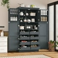 thumbnail image 1 of Harper & Bright Designs Farmhouse Kitchen Pantry Cabinet with Hutch, Tall Kitchen Storage Cabinet with Door and Drawer, Freestanding Hutch with Adjustable Shelf and Pull-out Trays, 70.9", Gray, 1 of 15