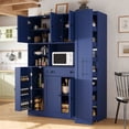thumbnail image 1 of Harper & Bright Designs Farmhouse Kitchen Pantry Cabinet with Hutch, Tall Kitchen Storage Cabinet with Pull-Out Side Cabinet, Freestanding Cupboard with Door Shelves and Drawer for Dining Room, Blue, 1 of 20