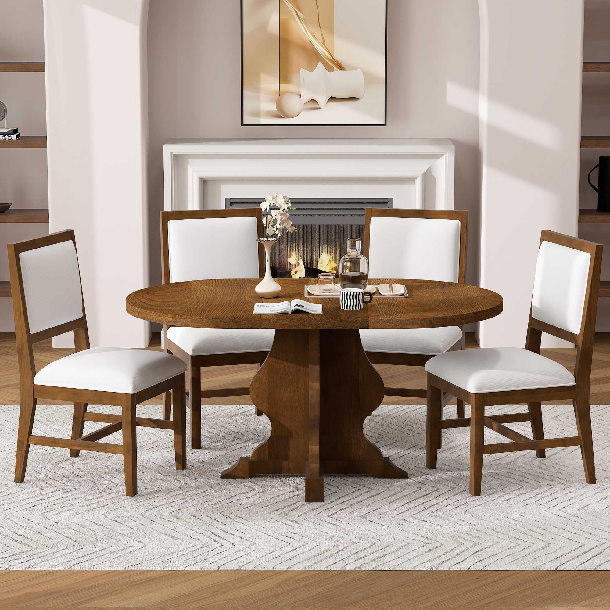 Harper & Bright Designs Farmhouse Round Dining Table Set with 4 ...