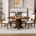 thumbnail image 1 of Harper & Bright Designs Farmhouse Round Dining Table Set with 4 Upholstered Chairs, Wood Extendable Dining Table with Leaf for Extra Seating for Dining Room Kitchen, Brown, 1 of 17