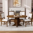 thumbnail image 1 of Harper & Bright Designs Farmhouse Round Dining Table Set with 4 Upholstered Chairs, Wood Extendable Dining Table with Leaf for Extra Seating for Dining Room Kitchen, Brown, 1 of 17