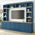 thumbnail image 1 of Harper & Bright Designs Farmhouse Wall Unit Entertainment Center 4-Piece with Bookshelves, Media Console with Adjustable Shelves, Large TV Stand with Storage for 75" TV, Navy Blue, 1 of 15