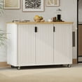 thumbnail image 1 of Harper & Bright Designs Fluted Kitchen Island with Drop Leaf, Farmhouse Kitchen Island on Wheels with Internal Storage Rack, Rolling Kitchen Cart with Towel Rack for Dining Room, White, 1 of 15