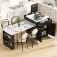 thumbnail image 1 of Harper & Bright Designs Fluted Kitchen Island with Extendable Dining Table for 4-6, Island Table for Kitchen with Power Outlet, Kitchen Table with Double-Side Storage and 2 Side Open Shelves, Black, 1 of 19
