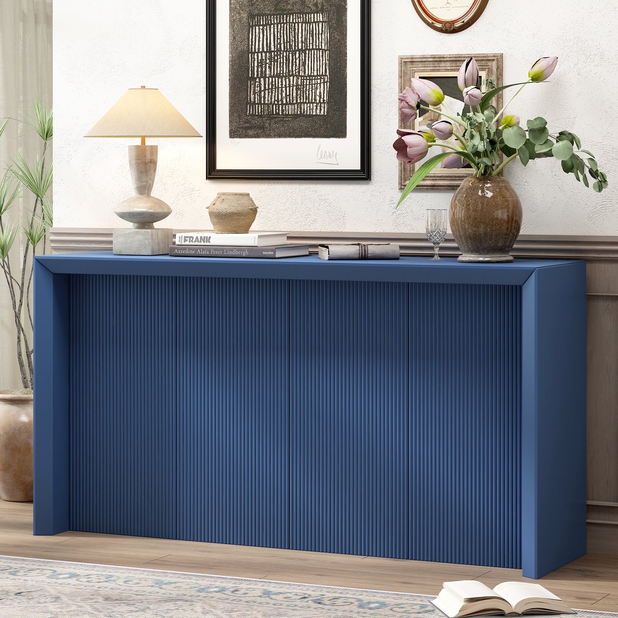 Harper & Bright Designs Fluted Wood Console Table , Minimalist Acacia ...