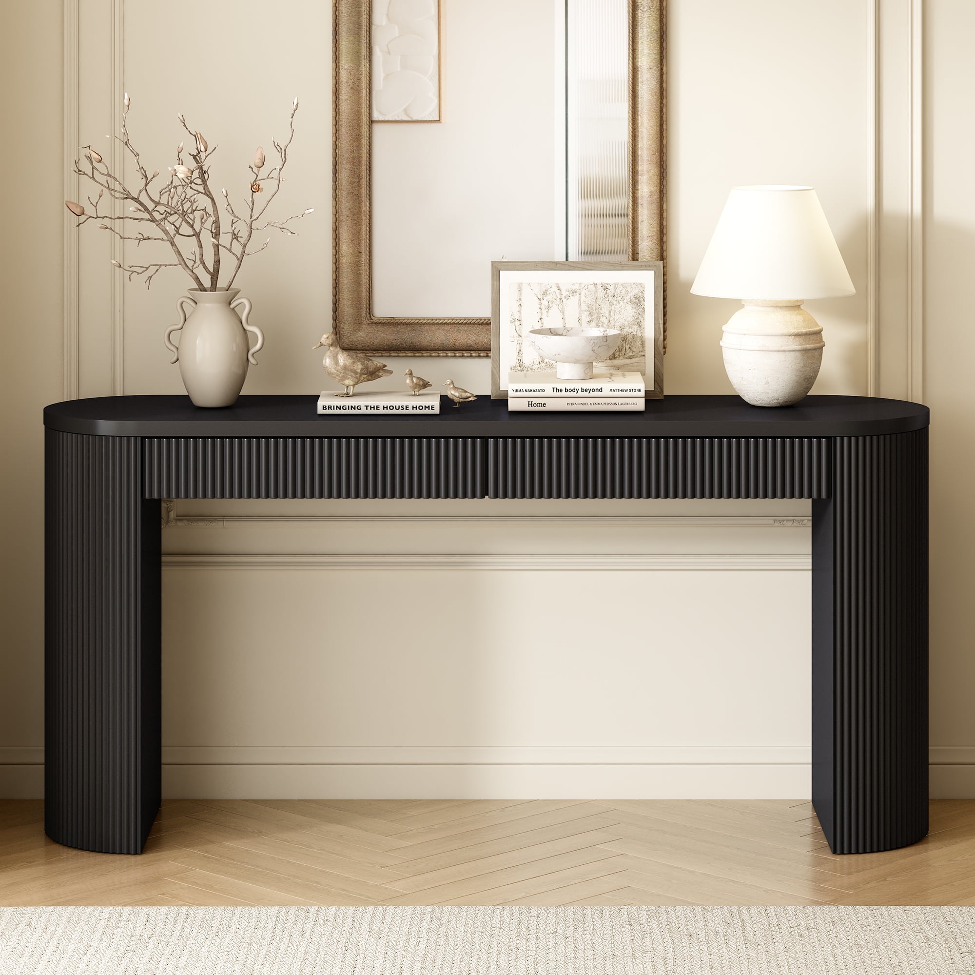 Harper & Bright Designs Fluted Wood Console Table with Stroge , Narrow ...