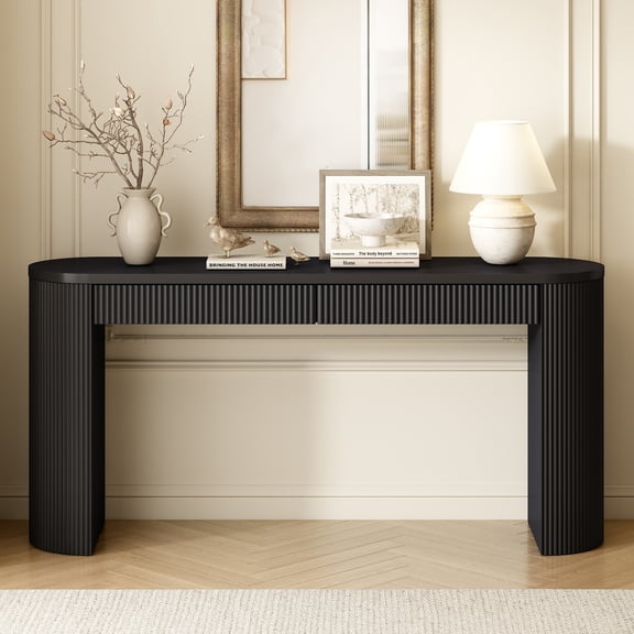 Harper & Bright Designs Fluted Wood Console Table with Stroge , Narrow Entryway Table with Drawers for Living Room and Entryway , Black