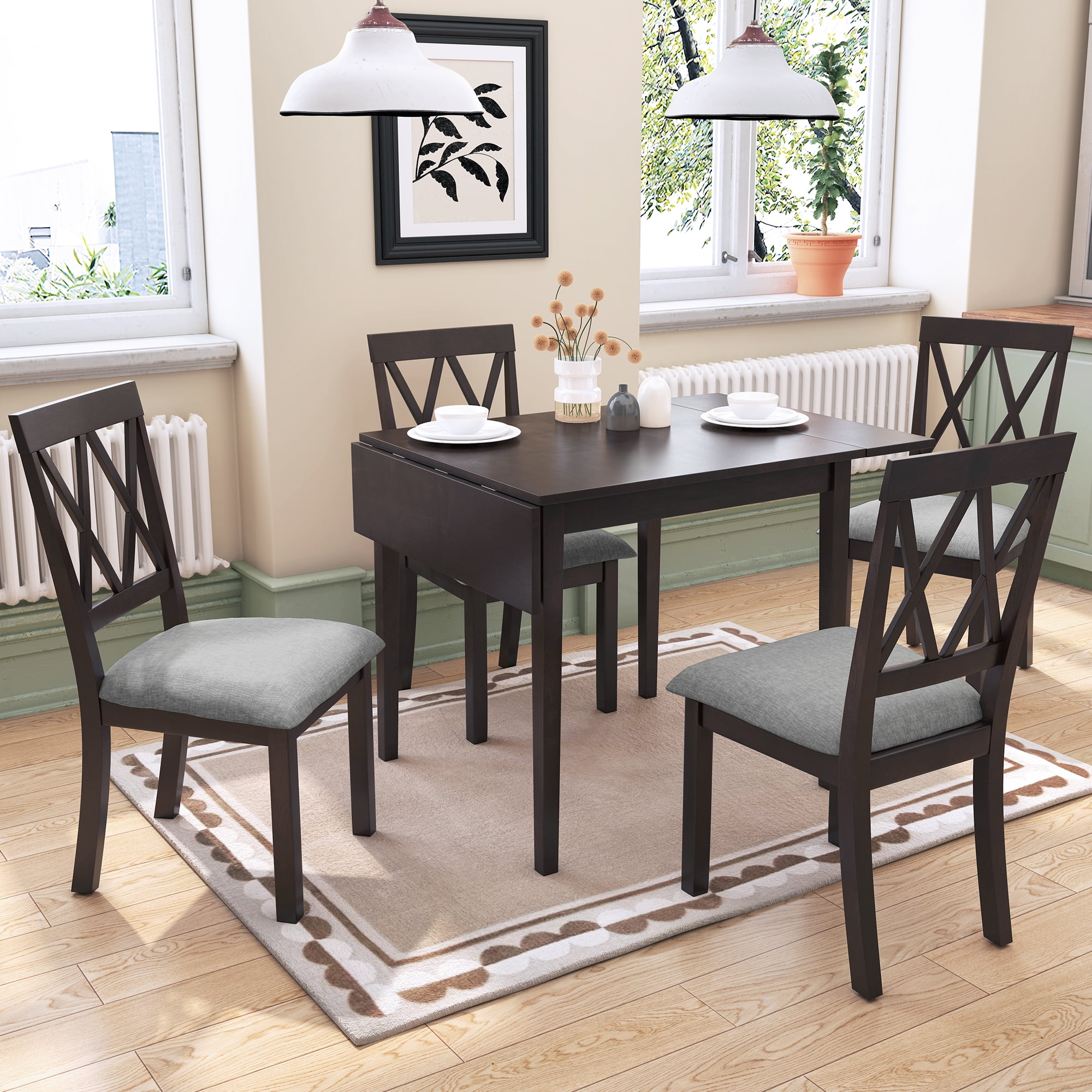 Harper & Bright Designs Foldable Dining Table Set for 4, Farmhouse 5 ...