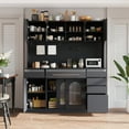 thumbnail image 1 of Harper & Bright Designs Freestanding Kitchen Pantry Storage Cabinet with Drawers and Shelves, Large Kitchen Hutch with Door Towel Rack Power Outlet, Black, 1 of 17