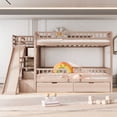 thumbnail image 1 of Harper & Bright Designs Full Over Full Bunk Bed with Slide and Storage Staircase, Full Size Solid Pine Wood Bunk Bed Frame with 2 Drawers and Guardrail, Walnut, 1 of 11