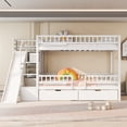 thumbnail image 1 of Harper & Bright Designs Full Over Full Bunk Bed with Slide and Storage Staircase, Full Size Solid Pine Wood Bunk Bed Frame with 2 Drawers and Guardrail, White, 1 of 11