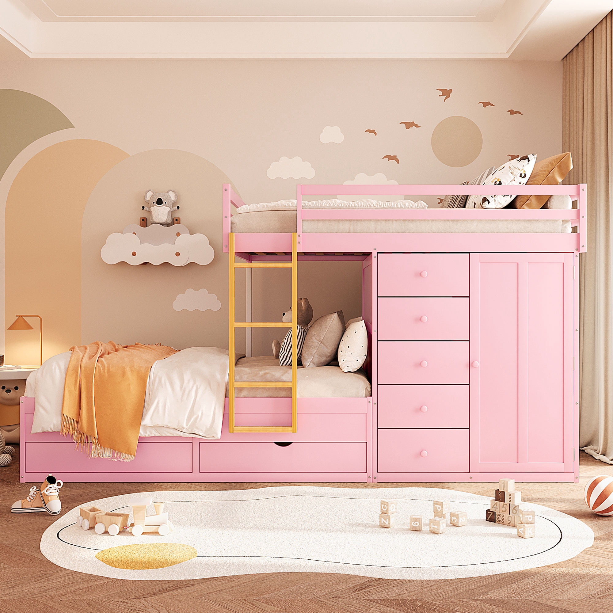 Harper & Bright Designs Full over Full Bunk Bed with Storage Wardrobe ...