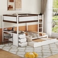 thumbnail image 1 of Harper & Bright Designs Full Over Full Bunk Bed with Trundle and Desk, Solid Wood Bunk Bed Frame with Storage Drawers and shelves for Bedroom, White + Walnut, 1 of 15