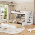 thumbnail image 1 of Harper & Bright Designs Full Over Full Bunk Bed with Trundle, Solid Wood Stairway Bunk Beds Frame with Storage Shelves & LED Light for Bedroom Dormitory, White, 1 of 17