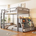 thumbnail image 1 of Harper & Bright Designs Full Over Full Floor Bunk Bed with Drawers & LED Lights, Solid Wood Full Size Bunk Bed Frame with Storage Shelves Bookcase and Charging Station for Bedroom Dormitory, Gray, 1 of 20