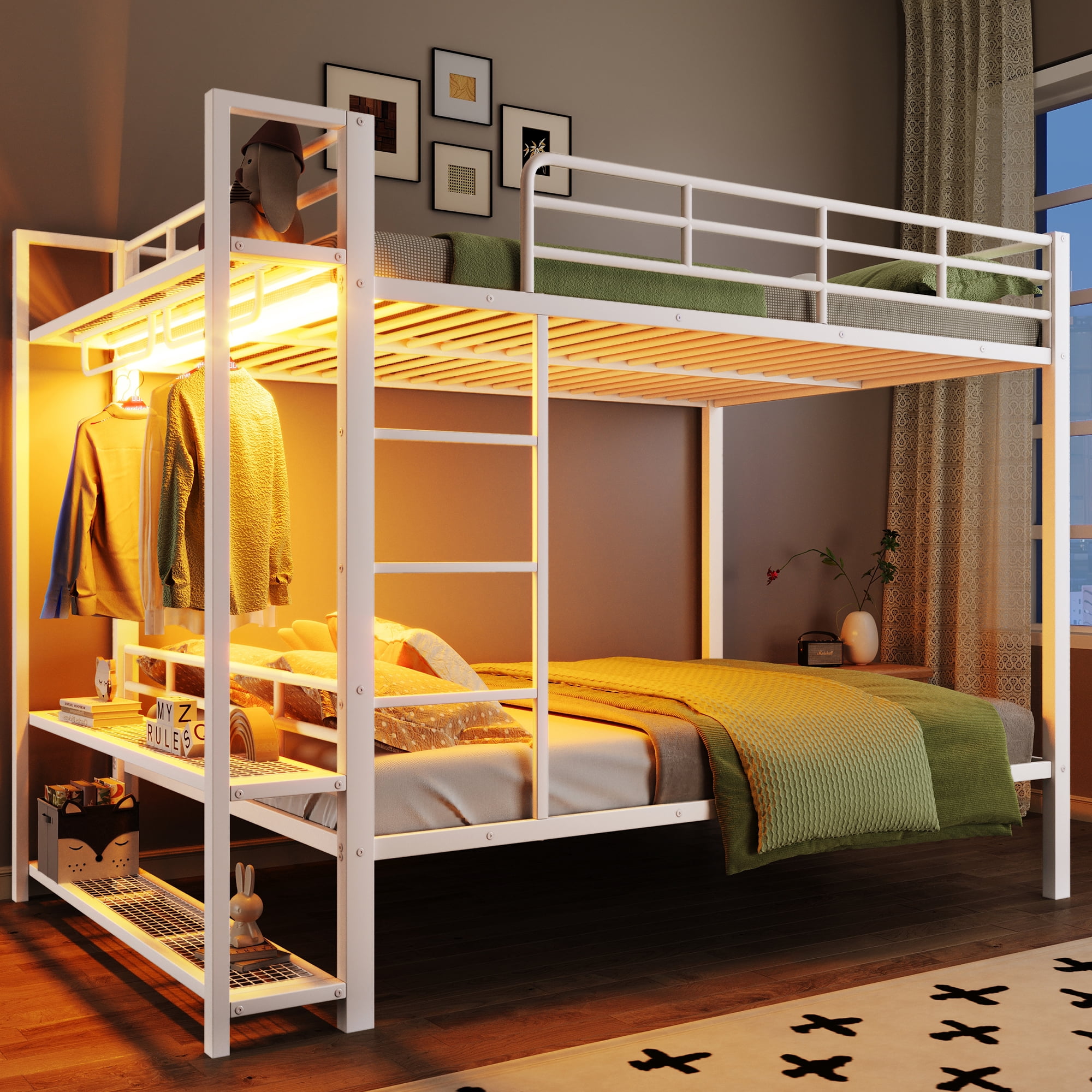 Harper & Bright Designs Full Over Full Metal Bunk Beds with Storage ...
