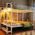 thumbnail image 1 of Harper & Bright Designs Full Over Full Metal Bunk Beds with Storage Mesh Shelves and Clothes Hooks, Space Saving Metal Bed Frame with LED Light, White, 1 of 15