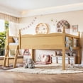 thumbnail image 1 of Harper & Bright Designs Full Loft Bed with Side Book Shelf, Solid Wood Low Loft Bed Frame with Full-Length Guardrails and Ladder for Boys Girls, Natural, 1 of 15