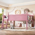thumbnail image 1 of Harper & Bright Designs Full Loft Bed with Side Book Shelf, Solid Wood Low Loft Bed Frame with Full-Length Guardrails and Ladder for Boys Girls, Pink, 1 of 15