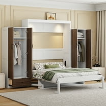 Harper & Bright Designs Full Murphy Bed Wall Bed with Closet, Full Size Cabinet Bed Folding Wall Bed with Storage Drawers and Desk for Guest Room Office, White
