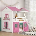 thumbnail image 1 of Harper & Bright Designs Full Over Full Bunk Wood House Bed with Elegant Windows Sills and Tent, Full House Bunk Beds, Pink, 1 of 17