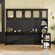 Harper & Bright Designs Full Rattan Murphy Bed with Desk, Folding Wall Chest Bed with Shelves, Wooden Cabinet Bed for Bedroom Guest Room Home Office, Black