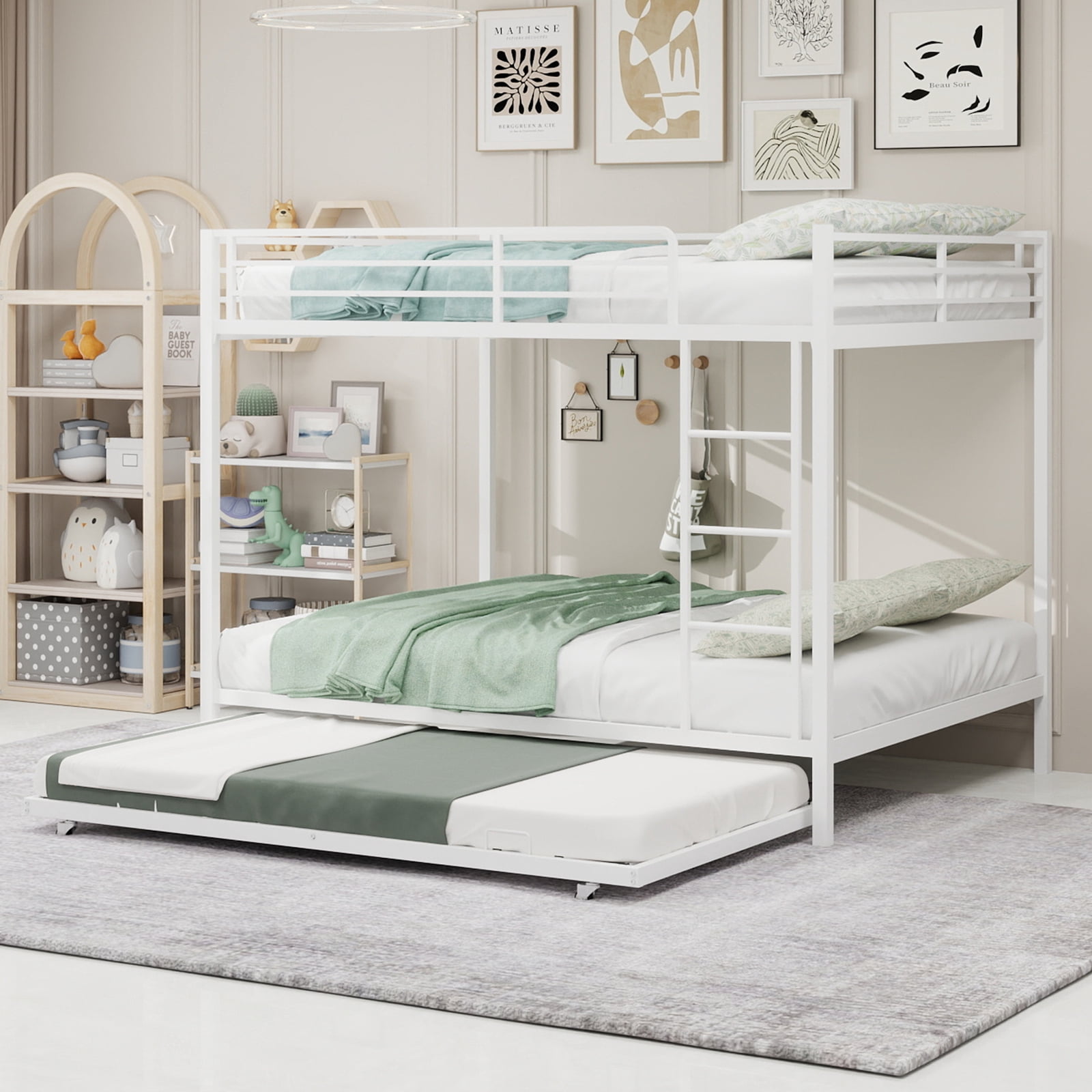 Harper & Bright Designs Full Size Bunk Bed with Trundle, Full Over Full ...