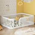 thumbnail image 1 of Harper & Bright Designs Full Size Floor Platform Bed with Fence, Wooden Montessori Bed with Safety Guardrails for Boys Girls Bedroom, White, 1 of 9
