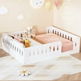 thumbnail image 1 of Harper & Bright Designs Full Size Floor Platform Bed with Fence, Wooden Montessori Bed with Safety Guardrails for Boys Girls, White, 1 of 12