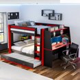thumbnail image 1 of Harper & Bright Designs Full Size Gaming Bunk Bed with Desk and Trundle, Space-Saving Wooden Gamer Bunk Bedframe with Storage Bookshelves and LED Light for Bedroom, Black+Red, 1 of 11