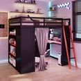 thumbnail image 1 of Harper & Bright Designs Full Size Gaming Loft Bed with Desk & RGB Lights, Full Wood Loft Bed Frame with Storage Wardrobe, Shelves & Blackout Curtains, Black+Red, 1 of 18