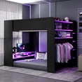 thumbnail image 1 of Harper & Bright Designs Full Size Gaming Loft Bed with Height-adjustable Desk & RGB Lights, Full Wood Loft Bed Frame with Wardrobe & Storage Shelves, Purple, 1 of 20