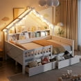 thumbnail image 1 of Harper & Bright Designs Full Size House Bed Frame with Drawers, House Platform Bed with LED Lights, Storage Shelves & Drawers, Wood Daybed with Roof and Guardrail for Boys Girls, White, 1 of 14